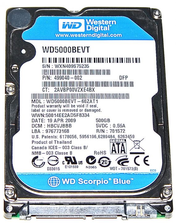 Hard Drive Festplatte 2,5" SATA WD Western Digital 500GB WD5000BEVT-60ZAT1-0