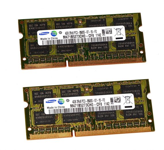 Original Samsung Arbeitsspeicher RAM 8GB (4GB x 4GB) PC3-8500S DDR3 1066Mhz MacBook Unibody 13" Late 2008 / Mid 2008 A1278-0